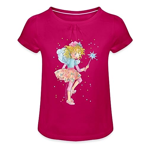 Spreadshirt Prinzessin Lillifee mit Konfetti Mädchen T-Shirt mit Raffungen, 6 Jahre, Fuchsia von Spreadshirt