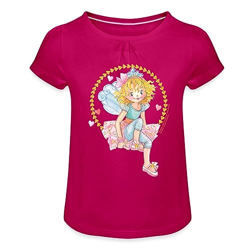 Spreadshirt Prinzessin Lillifee sitzend Mädchen T-Shirt mit Raffungen, 4 Jahre, Fuchsia von Spreadshirt