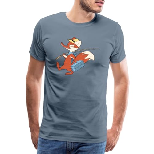 Spreadshirt Sandmännchen Herr Fuchs Mit Angel Männer Premium T-Shirt, L, Blaugrau von Spreadshirt