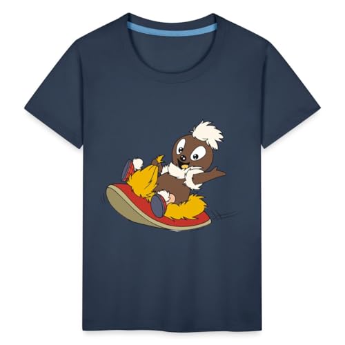 Spreadshirt Sandmännchen Pittiplatsch Fliegt Auf Pantoffel Kinder Premium T-Shirt, 122/128 (6 Jahre), Navy von Spreadshirt