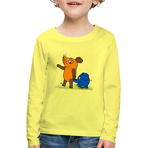 Spreadshirt Die Sendung Mit Der Maus Elefant Und Maus Hand An Rüssel Kinder Premium Langarmshirt, 98/104 (2 Jahre), Gelb von Spreadshirt