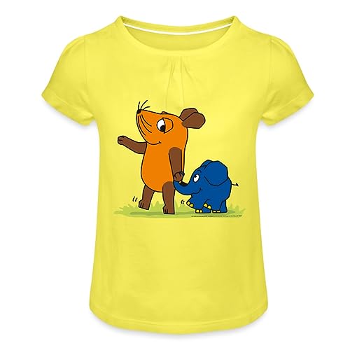 Spreadshirt Die Sendung Mit Der Maus Elefant Und Maus Hand An Rüssel Mädchen T-Shirt mit Raffungen, 2 Jahre, Gelb von Spreadshirt