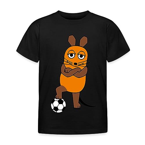 Spreadshirt Die Sendung Mit Der Maus Mit Fußball Kinder T-Shirt, 122/128 (7-8 Jahre), Schwarz von Spreadshirt