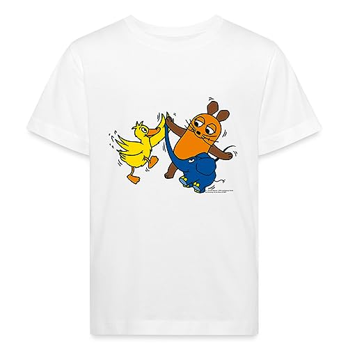 Spreadshirt Die Sendung Mit Der Maus Tanzt Mit Elefant Und Ente Kinder Bio-T-Shirt, 122/128 (7-8 Jahre), weiß von Spreadshirt