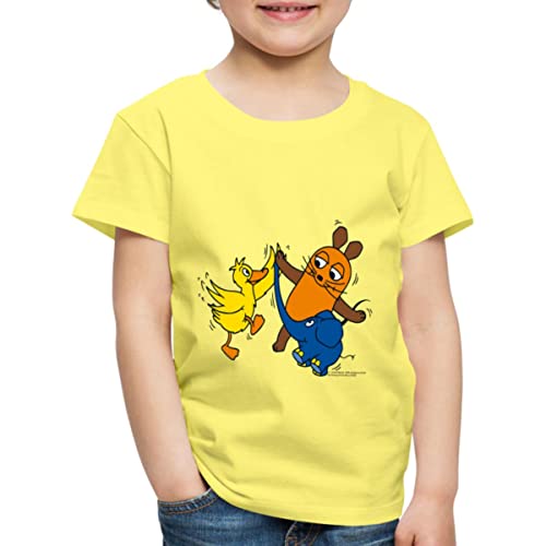Spreadshirt Die Sendung Mit Der Maus Tanzt Mit Elefant Und Ente Kinder Premium T-Shirt, 134/140 (8 Jahre), Gelb von Spreadshirt