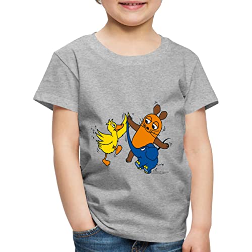 Spreadshirt Die Sendung Mit Der Maus Tanzt Mit Elefant Und Ente Kinder Premium T-Shirt, 98/104 (2 Jahre), Grau meliert von Spreadshirt