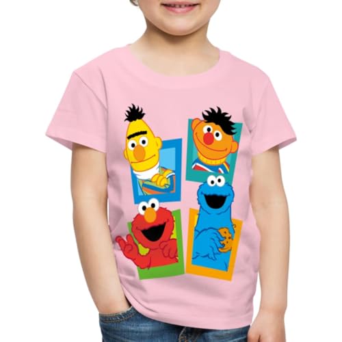 Spreadshirt Sesamstraße Kacheln Ernie und Bert Kinder Premium T-Shirt, 110/116 (4 Jahre), Hellrosa von Spreadshirt