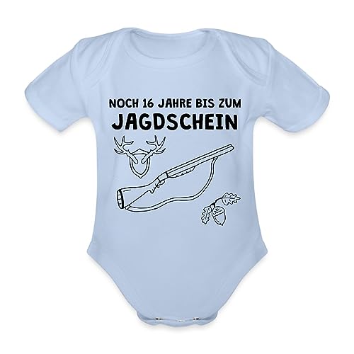 Spreadshirt 16 Jahre Bis Zum Jagdschein Ankündigung Schwangerschaft Baby Bio-Kurzarm-Body, 68 (3-6 M.), Sky von Spreadshirt