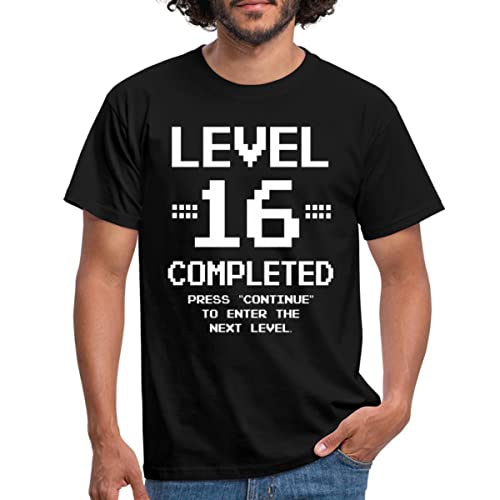 Spreadshirt 16. Geburtstag Retro Level 16 Jahre 2005 Männer T-Shirt, XL, Schwarz von Spreadshirt