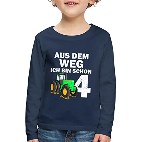 Spreadshirt 4. Geburtstag Aus Dem Weg Ich Bin Schon Vier Traktor Kinder Premium Langarmshirt, 98/104 (2 Jahre), Navy von Spreadshirt