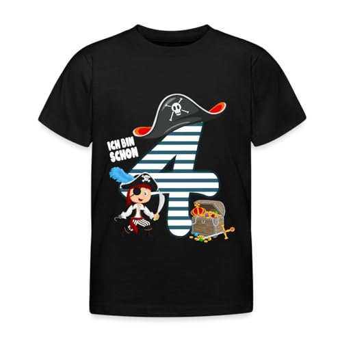Spreadshirt 4. Geburtstag Schon Ich Bin Vier Pirat Schatz Kinder T-Shirt, 110/116 (5-6 Jahre), Schwarz Spreadshirt 4. Geburtstag Schon Ich Bin Vier Pirat Schatz Kinder T-Shirt, 110/116 (5-6 Jahre), Schwarz von Spreadshirt
