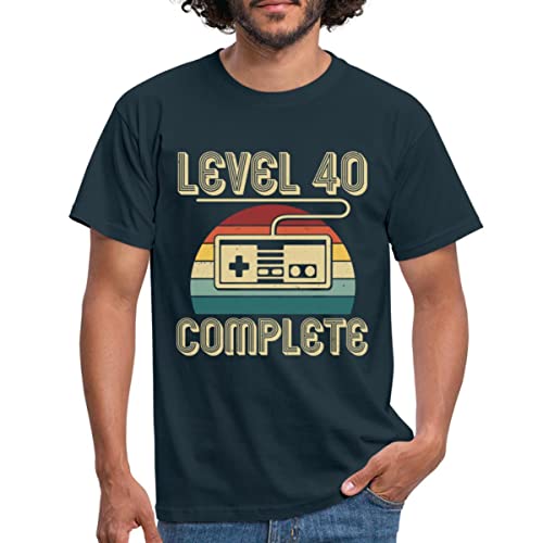 Spreadshirt 40. Geburtstag Level 40 Complete Geburtstagsgeschenk Gamer Männer T-Shirt, M, Navy von Spreadshirt