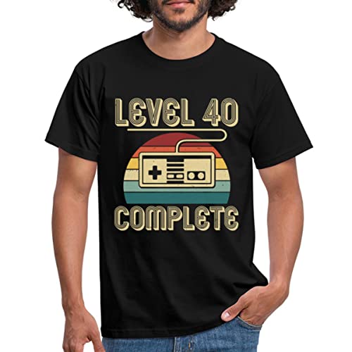 Spreadshirt 40. Geburtstag Level 40 Complete Geburtstagsgeschenk Gamer Männer T-Shirt, XL, Schwarz von Spreadshirt