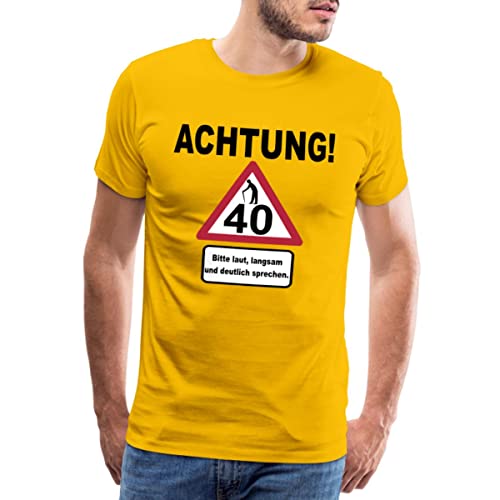 Spreadshirt 40. Geburtstag Verkehrsschild Achtung Langsam Sprechen Männer Premium T-Shirt, 3XL, Sonnengelb von Spreadshirt