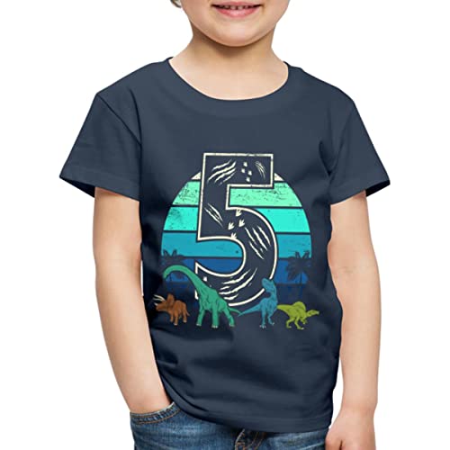 Spreadshirt 5. Geburtstag Ich Bin Fünf Dino Dinosaurier Vintage Kinder Premium T-Shirt, 134/140 (8 Jahre), Navy von Spreadshirt