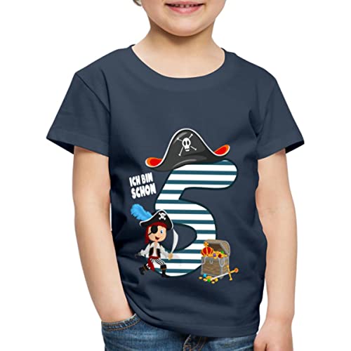 Spreadshirt 5. Geburtstag Schon Ich Schon Bin Fünf Pirat Schatz Kinder Premium T-Shirt, 122/128 (6 Jahre), Navy von Spreadshirt