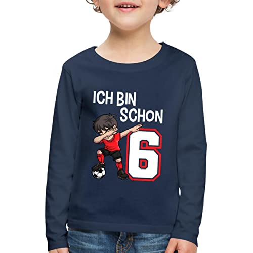 Spreadshirt Ich Bin Schon Sechs Fussball Dab Spruch Kinder Premium Langarmshirt, 122/128 (6 Jahre), Navy von Spreadshirt