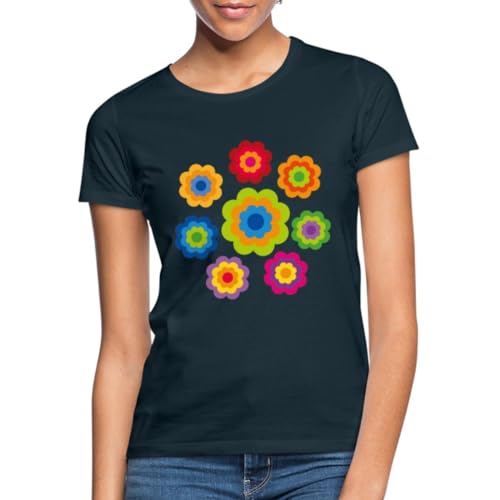 Spreadshirt 70er Jahre Hippie Flower Power Kostüm Blumen Outfit Frauen T-Shirt, XL, Navy von Spreadshirt