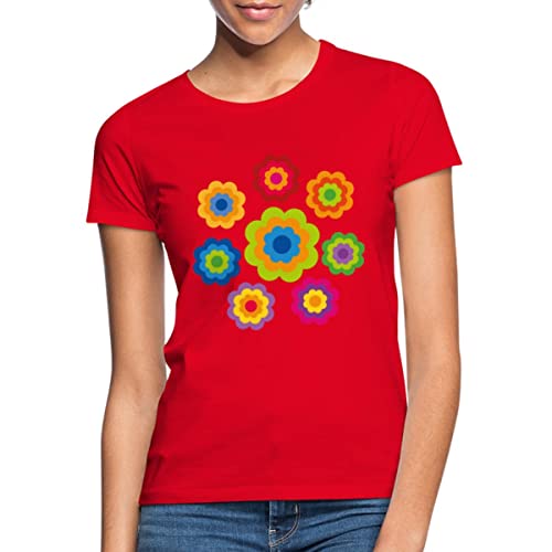 Spreadshirt 70er Jahre Hippie Flower Power Kostüm Blumen Outfit Frauen T-Shirt, XL, Rot von Spreadshirt