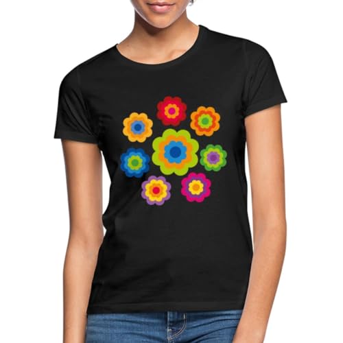 Spreadshirt 70er Jahre Hippie Flower Power Kostüm Blumen Outfit Frauen T-Shirt, XXL, Schwarz von Spreadshirt