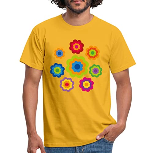 Spreadshirt 70er Jahre Hippie Flower Power Kostüm Blumen Outfit Männer T-Shirt, XL, Gelb von Spreadshirt