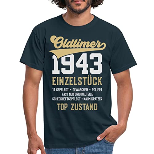 Spreadshirt 80. Geburtstag Geschenk Oldtimer Lustige Sprüche Vintage Männer T-Shirt, L, Navy von Spreadshirt