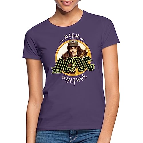 Spreadshirt AC/DC Logo High Voltage Angus Young Frauen T-Shirt, M, Dunkellila von Spreadshirt