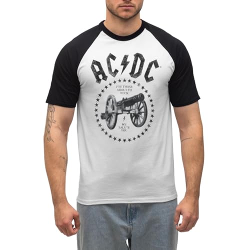 Spreadshirt AC/DC for Those About to Rock Logo Mit Kanone Männer Baseball-T-Shirt, L, Weiß/Schwarz von Spreadshirt