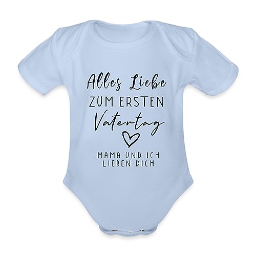 Spreadshirt Alles Liebe Zum Ersten Vatertag Papa Geschenk Baby Bio-Kurzarm-Body, 80 (9-12 M.), Sky von Spreadshirt