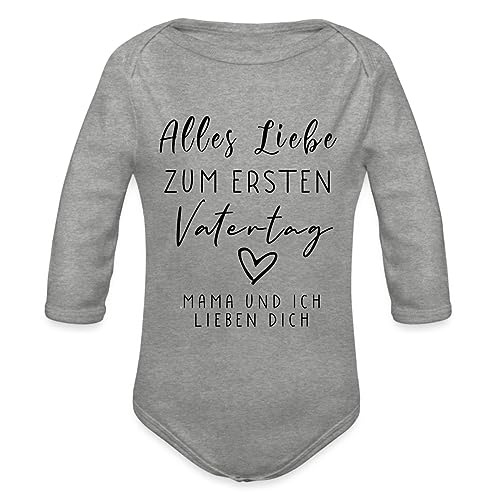 Spreadshirt Alles Liebe Zum Ersten Vatertag Papa Geschenk Baby Bio-Langarm-Body, 62 (2-3 M.), Grau meliert von Spreadshirt