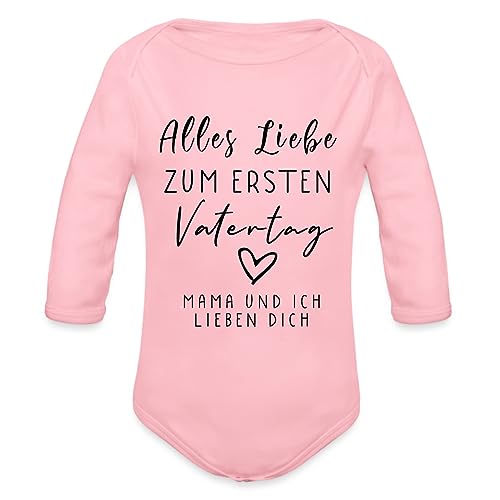 Spreadshirt Alles Liebe Zum Ersten Vatertag Papa Geschenk Baby Bio-Langarm-Body, 80 (9-12 M.), Hellrosa von Spreadshirt