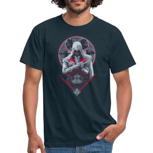 Spreadshirt Assassin's Creed Ezio Auditore Da Firenze Portrait Männer T-Shirt, 4XL, Navy von Spreadshirt