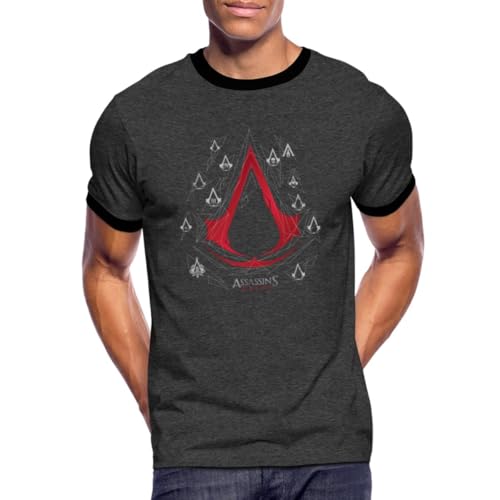 Spreadshirt Assassin's Creed Rotes Logo Mit Symbolen Männer Kontrast T-Shirt, M, Anthrazit/Schwarz von Spreadshirt
