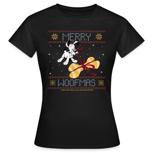 Spreadshirt Asterix - Idefix Merry Weihnachten Ugly Christmas Frauen T-Shirt, M, Schwarz von Spreadshirt