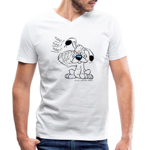 Spreadshirt Asterix & Obelix Idefix Klopft TOC TOC TOC Männer Bio-T-Shirt mit V-Ausschnitt, M, weiß von Spreadshirt