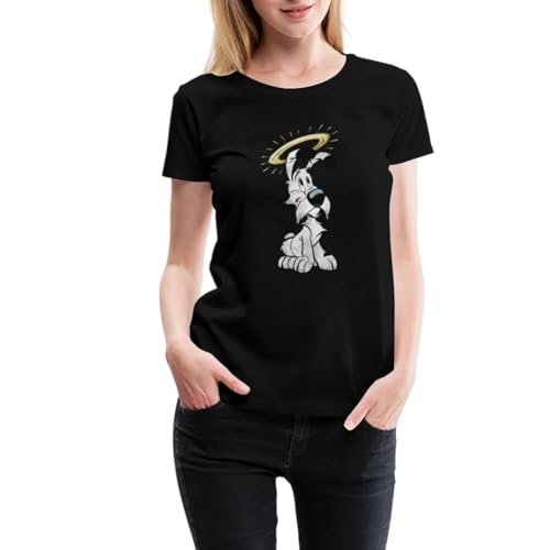 Spreadshirt Asterix & Obelix Idefix Mit Heiligenschein Frauen Premium T-Shirt, L, Schwarz von Spreadshirt
