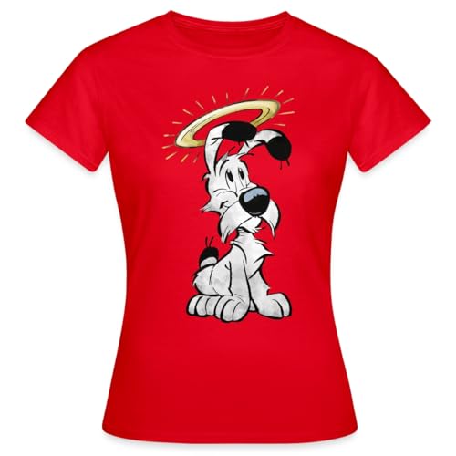 Spreadshirt Asterix & Obelix Idefix Mit Heiligenschein Frauen T-Shirt, L, Rot von Spreadshirt