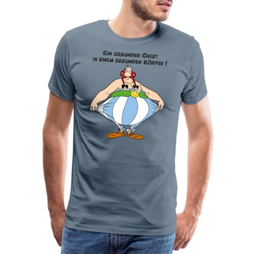 Spreadshirt Asterix und Obelix Körper Gesundheit Spruch Männer Premium T-Shirt, 4XL, Blaugrau von Spreadshirt