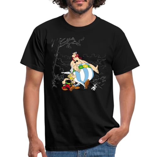 Spreadshirt Asterix & Obelix gehen mit Idefix Spazieren Männer T-Shirt, 4XL, Schwarz von Spreadshirt