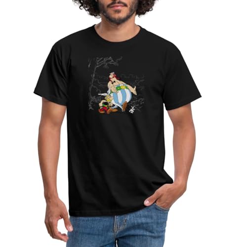 Spreadshirt Asterix & Obelix gehen mit Idefix Spazieren Männer T-Shirt, 4XL, Schwarz von Spreadshirt
