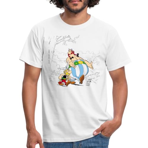 Spreadshirt Asterix & Obelix gehen mit Idefix Spazieren Männer T-Shirt, L, weiß von Spreadshirt