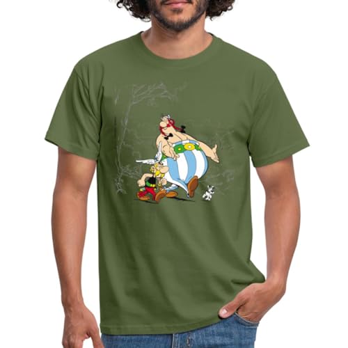 Spreadshirt Asterix & Obelix gehen mit Idefix Spazieren Männer T-Shirt, S, Militärgrün von Spreadshirt