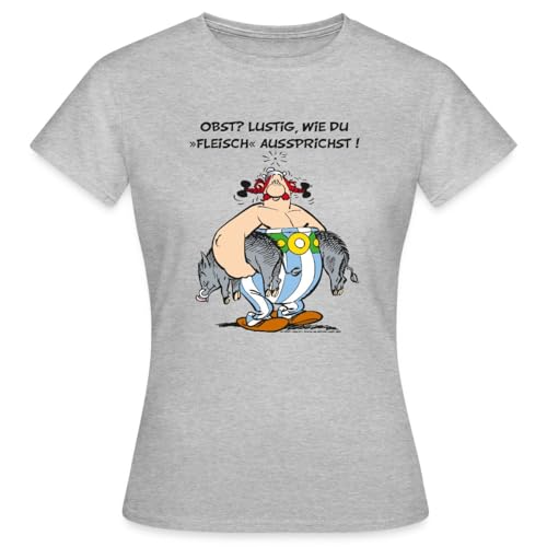Spreadshirt Asterix und Obelix Obst Fleisch Spruch Frauen T-Shirt, S, Grau meliert von Spreadshirt