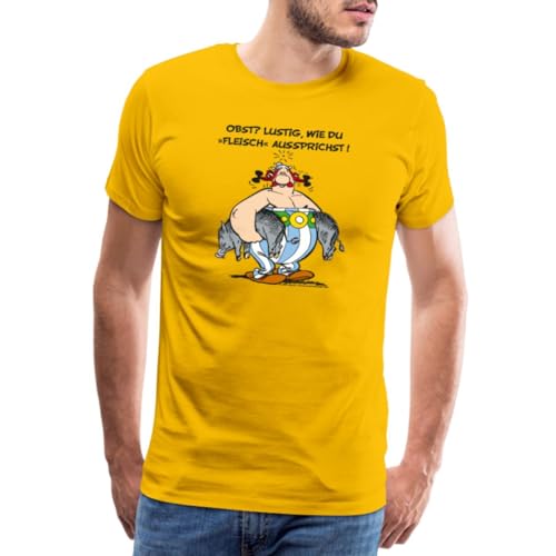 Spreadshirt Asterix und Obelix Obst Fleisch Spruch Männer Premium T-Shirt, 3XL, Sonnengelb von Spreadshirt