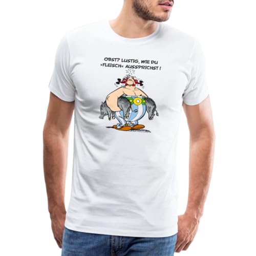 Spreadshirt Asterix und Obelix Obst Fleisch Spruch Männer Premium T-Shirt, L, weiß von Spreadshirt