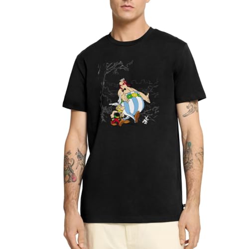 Spreadshirt Asterix & Obelix gehen mit Idefix Spazieren Männer Premium T-Shirt, M, Schwarz von Spreadshirt