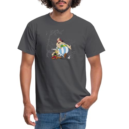 Spreadshirt Asterix & Obelix gehen mit Idefix Spazieren Männer T-Shirt, M, Anthrazit von Spreadshirt