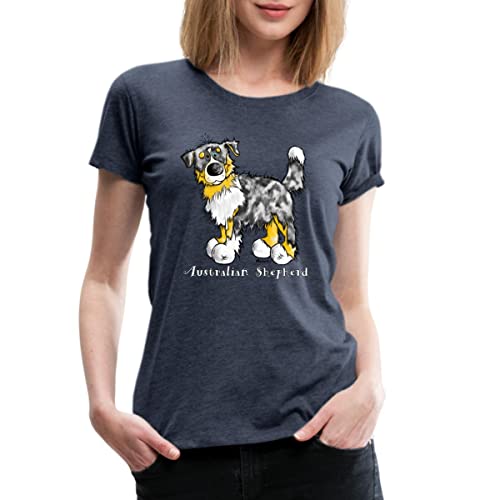 Spreadshirt Australian Shepherd Hund Cartoon Frauen Premium T-Shirt, XL, Blau meliert von Spreadshirt