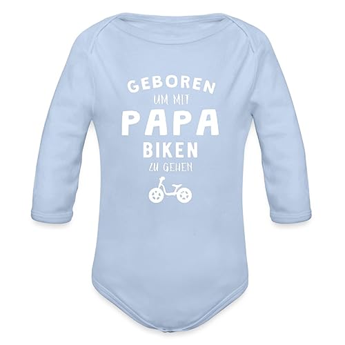 Spreadshirt Baby Geburt Geboren Um Mit Papa Zu Biken Geschenkidee Baby Bio-Langarm-Body, 62 (2-3 M.), Sky von Spreadshirt