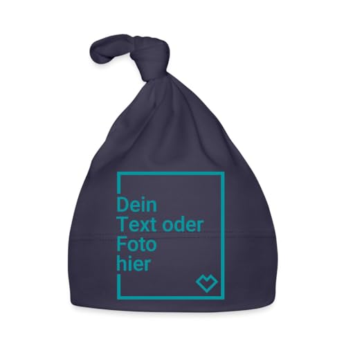 Spreadshirt Baby Mützchen Selbst Gestalten Mit Foto Oder Text | Personalisierbare Baby Bio-Mütze, One Size, Navy von Spreadshirt